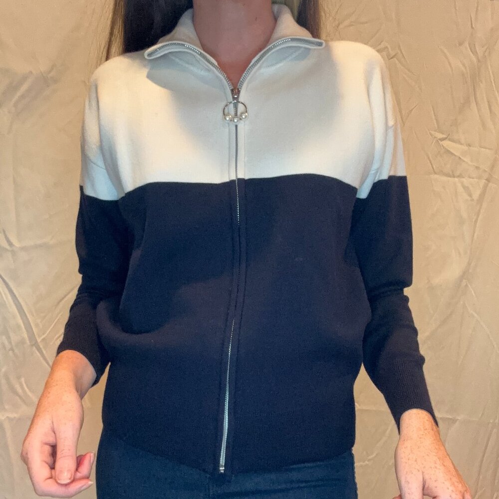 SANDRO PARIS NWOT SIZE 0 XS TWO TONED ZIP UP JACKET PEARL ZIP EXCELLENT COND